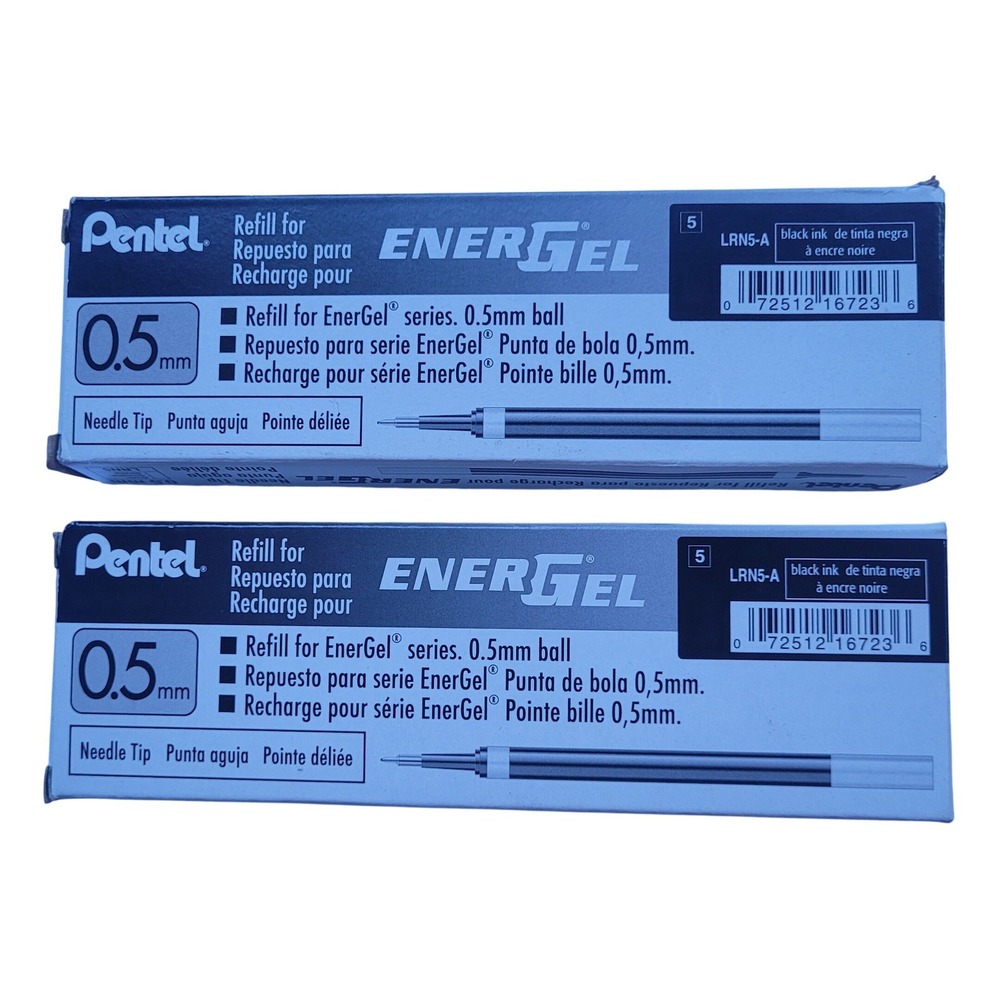 Pentel EnerGel LRN5-A 0.5mm Needle Tip Black‎ Ink Refills 2 Boxes